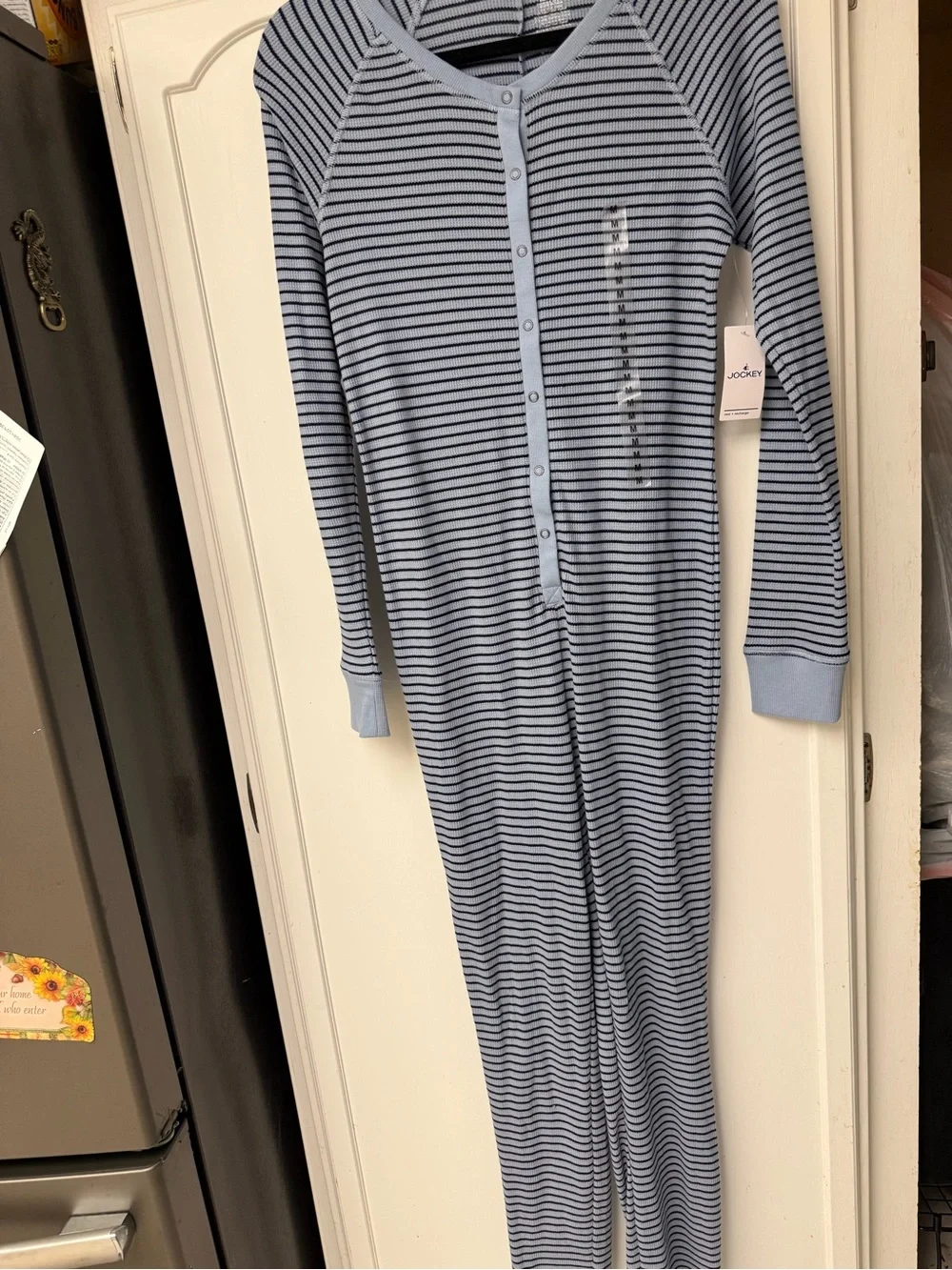 Jockey Light Gray and Black Striped Knit Top